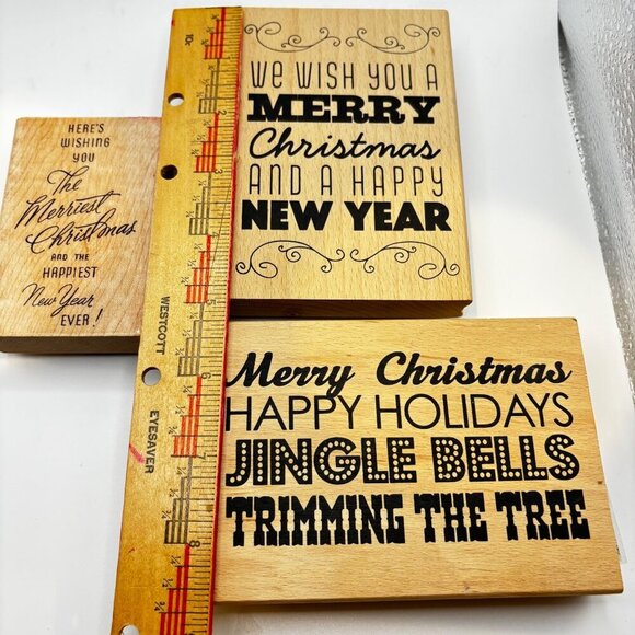 Set 3 Christmas Wooden Rubber Stamps Holiday Greetings Hampton Art Stampendous - Picture 2 of 10